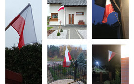 na zdjęciu widać flagi Polski kt&oacute;re zdobią domy uczni&oacute;w