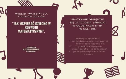 Zdjęcie do Warsztat dla rodzic&oacute;w "Jak wspierać dziecko w rozwoju matematycznym"